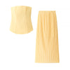 Women Clothing Sexy Sleeveless Tube Top Stitching Pleated Skirt Sets