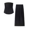Women Clothing Sexy Sleeveless Tube Top Stitching Pleated Skirt Sets