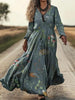 Women's Retro Chic 3D Print V-Neck Long-Sleeve A-Line Dress by FitiqueFit
