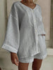 Women's Cotton Linen Shirt & Shorts Set – Long Sleeve, Button, Casual 2-Piece by FitiqueFit