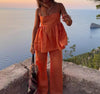 Summer Women Clothing Simple Solid Color Sling Top Trousers Suit