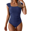Vintage Square-Neck One-Piece Swimsuit – Tummy Control, Ruffle Detail, Full Coverage by FitiqueFit