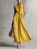 Women's Color Block Sleeveless Stand Collar Linen Blend Dress by FitiqueFit