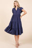 Ruffle Sleeve Collared V Neck Tiered Midi Dress For Women – Fluttering, Feminine and Polished Midi Dress with Layered Details For Any Occasion by Stevvex