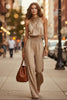 Women's Sleeveless Backless Lace-Up Halter Wide-Leg Jumpsuit by FitiqueFit