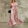 Women's Deep V-Neck Ruffle Sleeve Printed Maxi Dress – High Waist by FitiqueFit