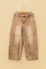 Smoke Gray Acid Wash Barrel Fit Denim Pants with Waist String by Wild and Free Boutique
