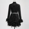 Fashion Retro Style Niche Spring Stand Collar Long Sleeve Chain Feather Dress