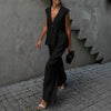 Women’s Cotton V-Neck Sleeveless Vest and Wide-Leg Pants Set by FitiqueFit