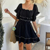 Women’s French Style Square Neck Dress – Ruffled Short Sleeve Elegance by FitiqueFit