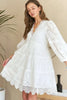 Lace Detail Tiered Eyelet V-Neck Babydoll Dress For Women – Feminine Boho Chic Dress, Fluttering, Elegant Lace & Eyelet by Stevvex