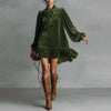 Women’s Bow-Tie Puff Sleeve Dress – Elegant Asymmetric Ruffle Hem Short Dress by FitiqueFit