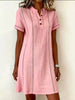 Women's Printed Button-Up Stand Collar Midi Dress – 3/4 Sleeve Loose Fit by FitiqueFit