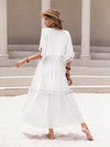 Tassel Trim Smocked V-Neck Short Sleeve Dress