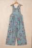 Beau Blue Floral Print Pleated High Waist Wide Leg Denim Jumpsuit by Wild and Free Boutique