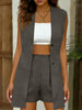 Women's V-Neck Sleeveless Vest Jacket & Shorts Set – Elegant Commuter Style by FitiqueFit