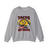 Tacos Not Tariffs Sweatshirt | taco pun, tariff protest typography by Tristan’s Treehouse