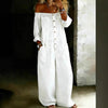 Women's Off-Shoulder Washed Faux Denim Strap Overalls Jumpsuit by FitiqueFit