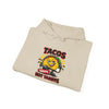 Tacos Not Tariffs Hoodie | political taco pun, protest typography by Tristan’s Treehouse