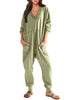 Women’s V-Neck Long Sleeve Solid Color Loose Jumpsuit With Two Side Pockets by FitiqueFit