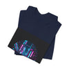 Neon Cyberpunk Skyline Tee | synthwave skyline, future city art by Tristan’s Treehouse
