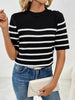 Striped Round Neck Half Sleeve Knit Top