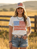 Floral American Flag Graphic Tee by Wild Junkie