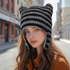 Women’s Hand Knitted Striped Cat Hat – Cute Warm Winter Beanie by FitiqueFit