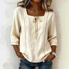 Printed Lace-Up Square-Neck Shirt – Three-Quarter Sleeve, Ramie by FitiqueFit