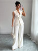 Women's Sleeveless Blazer & Straight-Leg Pants Two-Piece Set by FitiqueFit