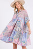 Pink Multicolor Floral Collared Neck Half Sleeve Mini Shirt Dress Feminine Floral Print Dress for Women by Stevvex