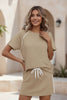 Women's Drawstring Short-Sleeve Top & Mini Skirt Set by FitiqueFit