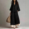 Women's Cotton-Linen V-Neck 3/4 Sleeve Shirt & Wide-Leg Pants Set by FitiqueFit
