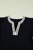 Black Leopard Trim Notched Neck Short Puff Sleeve Shift Mini Dress by Wild and Free Boutique