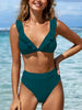 New Elegance Curve V-Neck Bikini Set – Sleek Solid Color High Waist Swimsuit with High-Cut Leg and Delicate Lettuce Trim – Stretch Comfort and Easy-Care Two-Piece Swimwear for Women’s Poolside Style by Stevvex