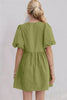 Elegant Ruched Puff Sleeve Mini Dress Vintage Bow Detail Cute Short Dress for Women by Stevvex