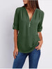 Women's Short-Sleeve Zip V-Neck Loose Top by FitiqueFit