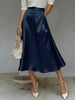 Women's Satin Solid Color Mid-Length Skirt – Slight Stretch by FitiqueFit