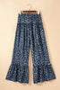 Gray Wild Leopard Print Frilled Detail Drawstring Wide Leg Pants by Wild and Free Boutique