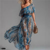 Peacock Blue Leopard Print Chiffon Off-Shoulder Dress – Boho A-Line by FitiqueFit