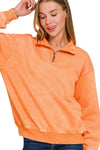 Zenana Acid Wash Fleece Half Zip Pullover Sweatshirt