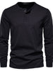 Men's Full Size Quarter Button Round Neck Long Sleeve T-Shirt Plus Size
