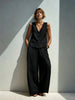 Linen Blend V-Neck Buttoned Vest & High-Waist Wide-Leg Pants Set – 5 Colors S–3XL by FitiqueFit