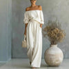 Women's Off-Shoulder Long-Sleeve Top & Wide-Leg Pants Two-Piece Set by FitiqueFit
