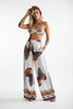 Women's Feather Print Crop Top & Pants Set – 2-Piece Vacation Outfit by FitiqueFit