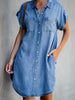Denim Midi Dress – Short Sleeve Square Neck Slim Fit Street Style by FitiqueFit
