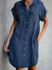 Denim Midi Dress – Short Sleeve Square Neck Slim Fit Street Style by FitiqueFit