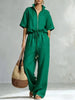 Women's Zip-Up Crew-Neck Top & Wide-Leg Pants Set by FitiqueFit