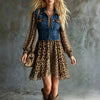 Women's Denim-Look Chiffon Patchwork Long Sleeve Maxi Dress by FitiqueFit
