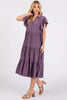 Ruffle Sleeve Collared V Neck Tiered Midi Dress For Women – Elegant and Feminine Dress with Ruffled Sleeves and Tiered Design by Stevvex